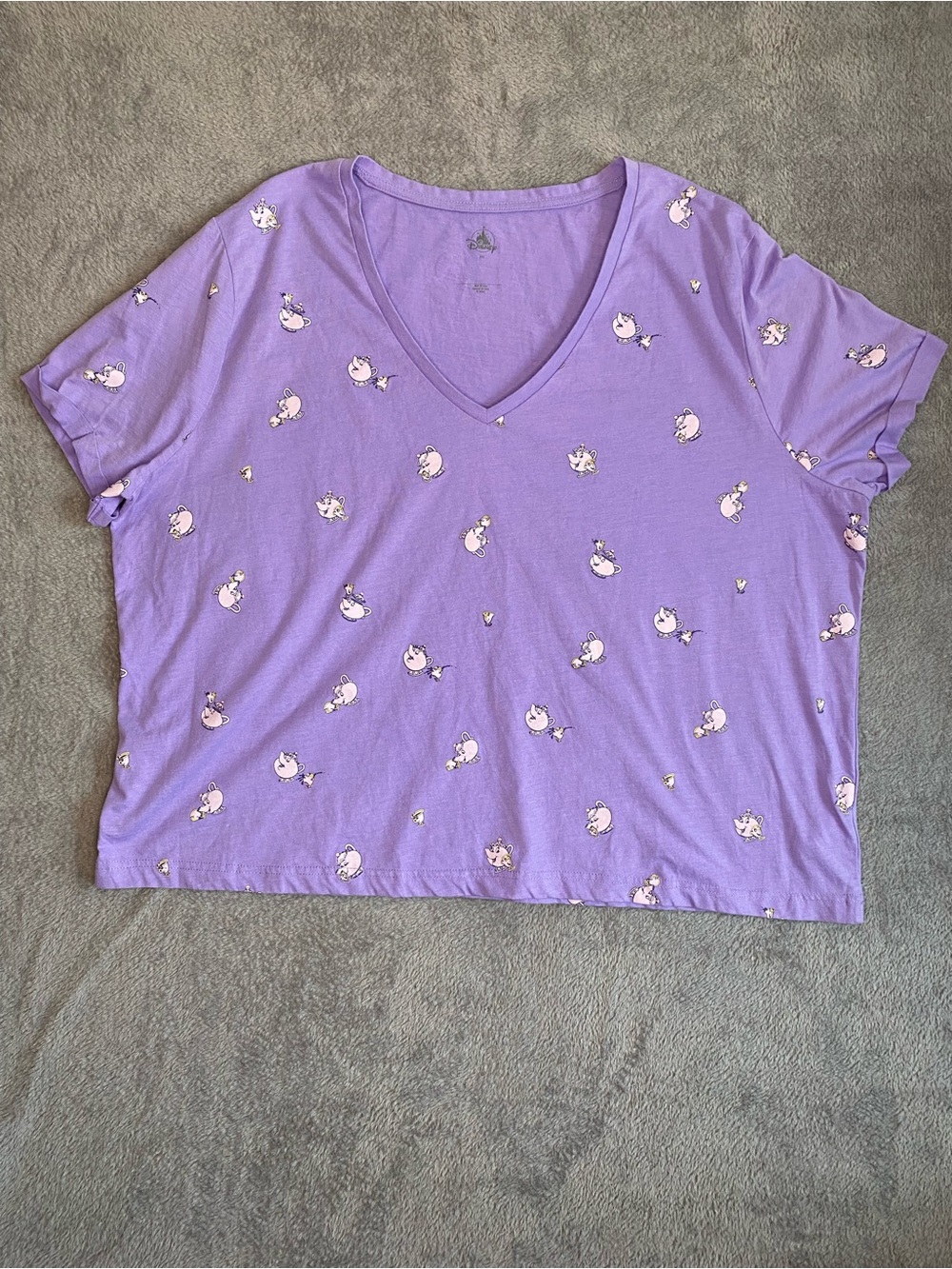 Disney Beauty And The Beast Purple V-Neck Tee 4XL Mrs. Potts Chip Pastel Kidcore